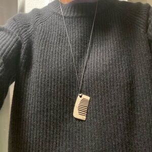 Silver Statement Comb Pendant with 21” Adjustable Faux Leather Cord NWOT